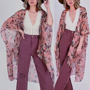 Joyfolie Mia Joy Avalon Grey & Purple Floral Pink Duster